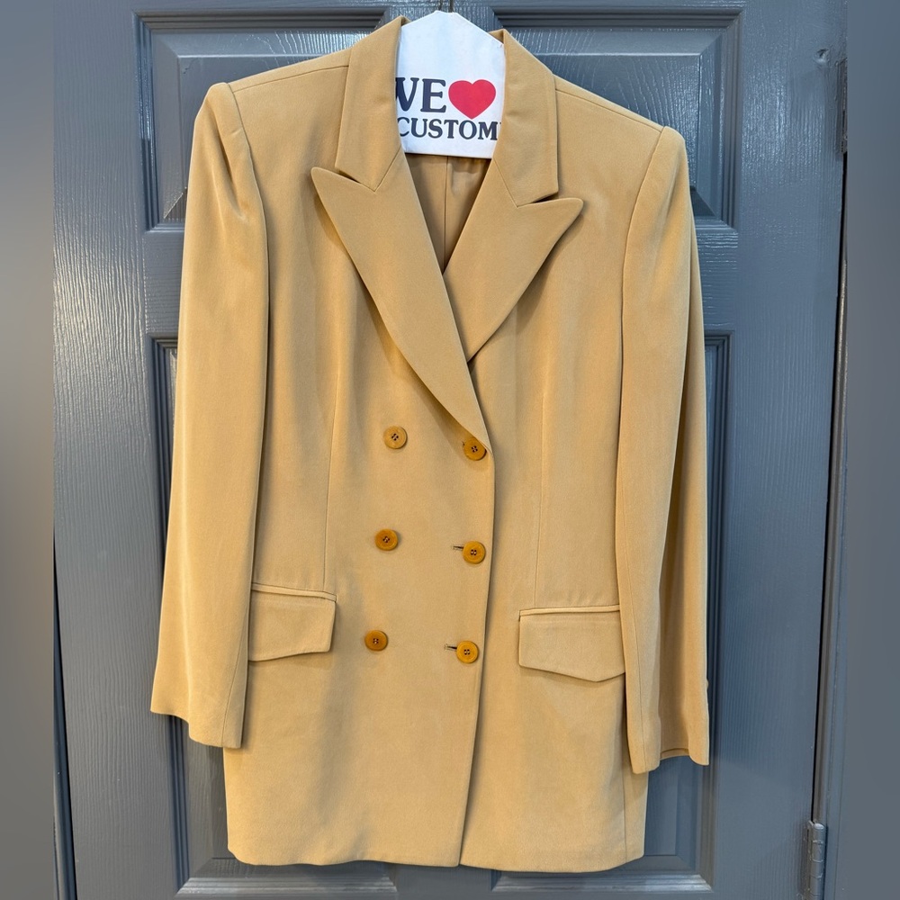 Beautiful Women's Tan Silk Jones New York Double-Breasted Blazer
